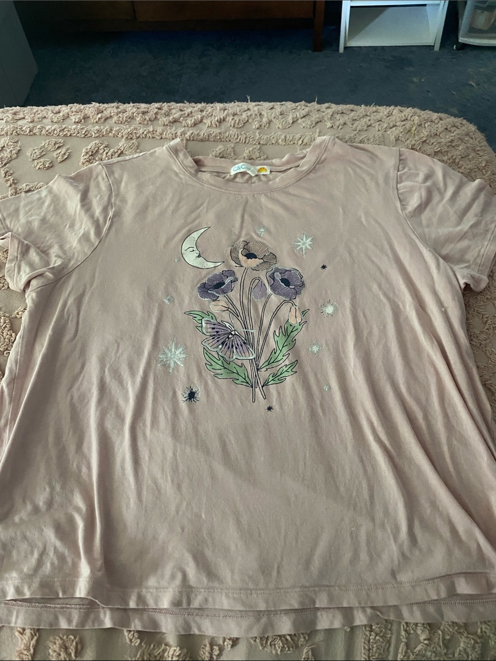 C&C California Dusty Pink Floral Moon Graphic Tee